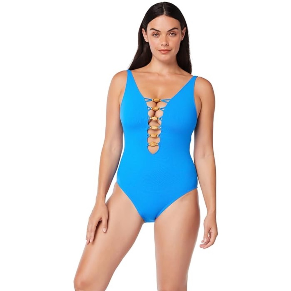 NWT Bleu Rod Beattie Paradise Found Lace Down One Piece Swimsuit - Picture 3 of 9